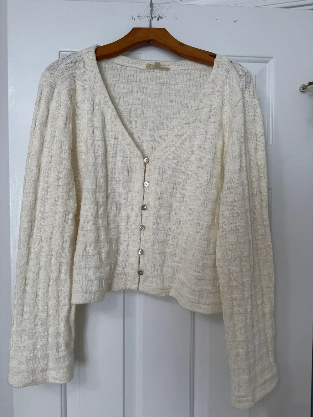 Madewell Ivory Textured V-Neck Button Cardigan - Picture 1 of 3
